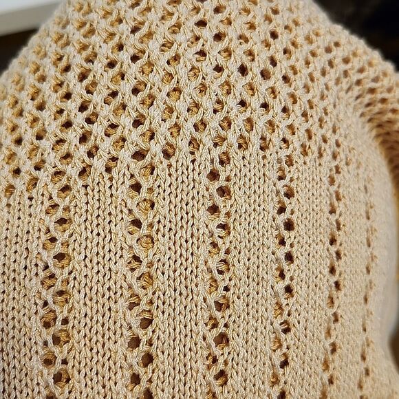 Open knit sleeveless lightweight sweater, asymmetrical hem w/ fringe, M - Picture 4 of 4